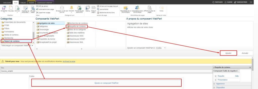 liste sharepoint requete de contenu